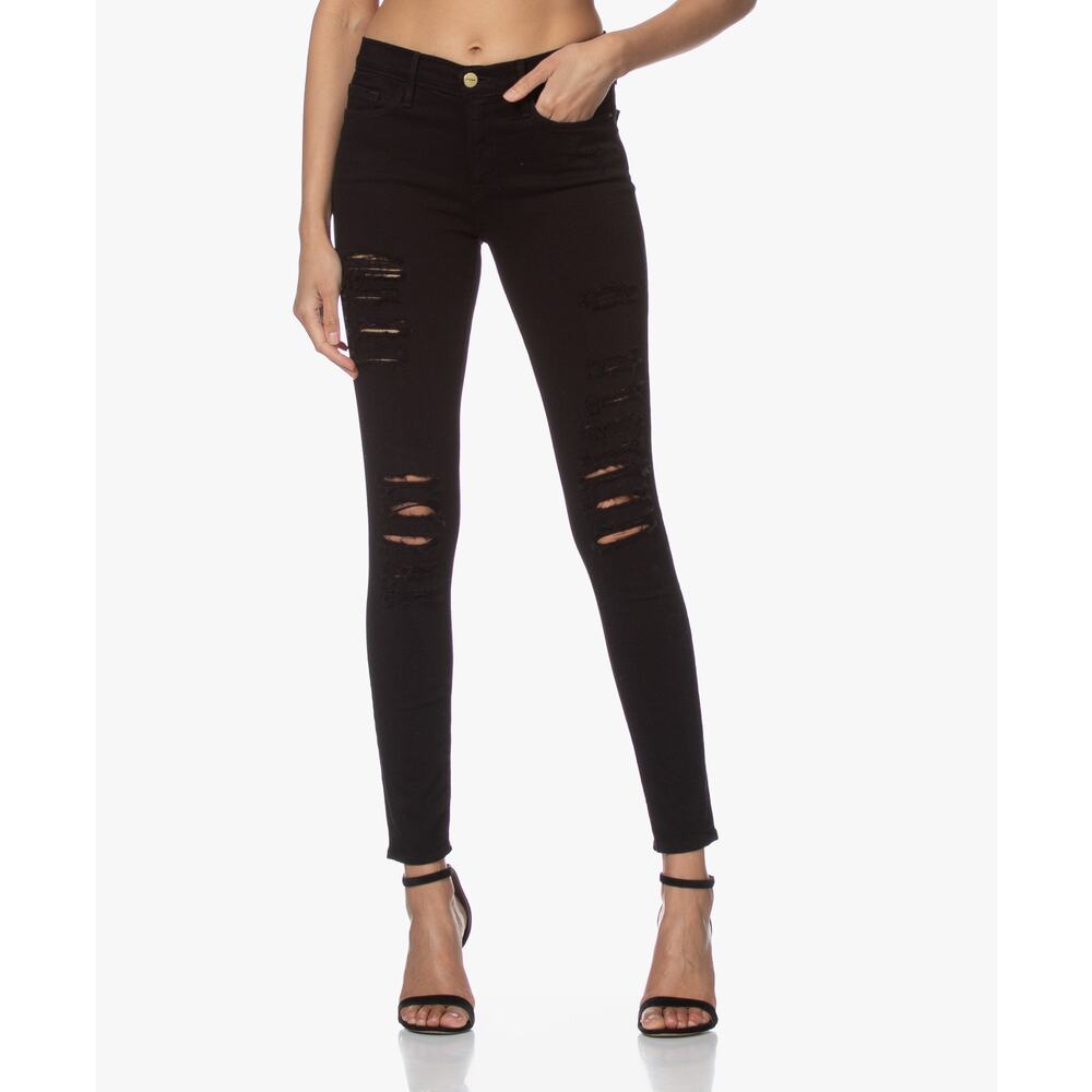 FRAME Denim Jeans Black Le Skinny De‎ Jeanne Women's Size 30 Ripped Distressed